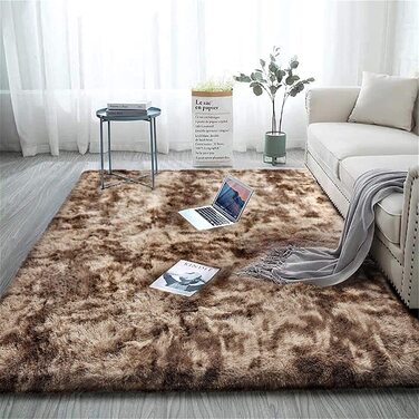М'який килимок aujelly для спальні, волохатий килим, волохаті килими, пухнасті різнокольорові килими в стилі батик, килим (новий коричневий, 60 х 120 см)