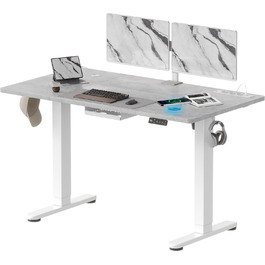 DEVOKO Стол для роботи з регулюванням висоти 140 x 70 см з розеткою, бездротовою зарядкою та USB – Електричний стіл для комп'ютера з функцією пам'яті та кабельною організацією – Ідеально для геймінгу та офісу, сірий 140 x 70 см