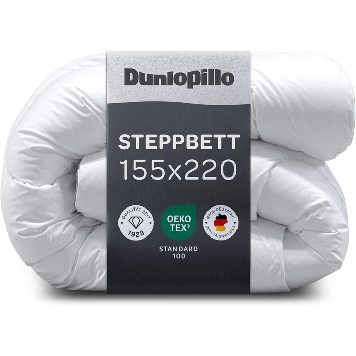 Dunlopillo ковдра для ліжка 135x200 - Преміум якість | Оeko-Tex сертифікат | Ковдра для алергіків | Зимова стегане покривало, ковдра, зимова ковдра, постільна білизна Dunlopillo (універсальна ковдра, 155 x 220 см)