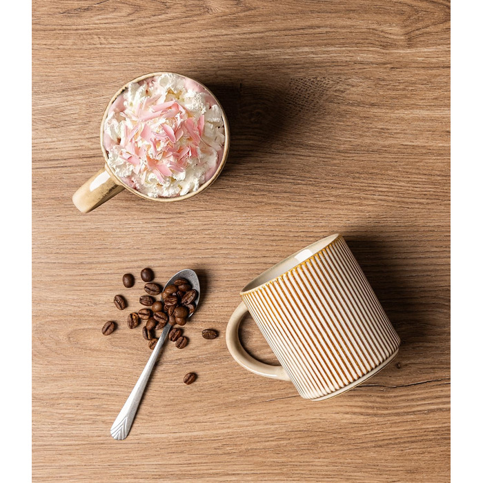 Набір посуду GBhome з каменю, 12 предметів, для 4 осіб, ручна робота, з реактивною глазур'ю, безпечний для мікрохвильової печі та посудомийної машини (Cappuccino, 6 чашок)