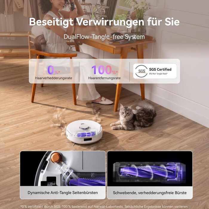 Робот-пилосос NARWAL Freo Z10 з функцією миття підлоги, 15000 Па, гаряча вода 75°C, автопорожнення, уникнення перешкод, антизаплутування для шерсті тварин