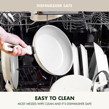 Сковорода GreenPan Dover 25,4 см з керамічним антипригарним покриттям, PFAS-free, для смаження, для індукції, кремова, зручна ручка, можна мити в посудомийній машині