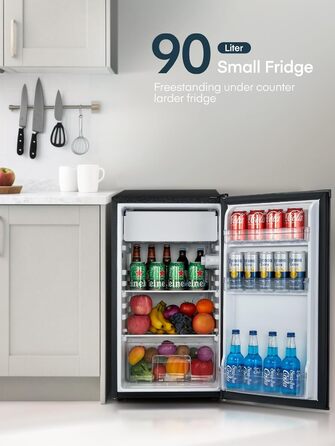 Компактний холодильник FOHERE на 90л з морозильною камерою, відділенням для овочів та 7 рівнями регулювання температури, чорний