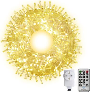 Гірлянда святкова 100м, вологостійка, для дому та саду, з пультом, 8 режимів, тепле світло (біла)