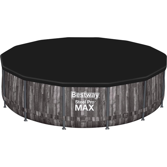 Каркасний басейн Bestway Steel Pro MAX Повний комплект з фільтруючим насосом Ø 427 x 107 см, під дерево (морений дуб), круглий