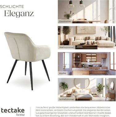 Тектейк® сучасний стілець для їдальні з підлокітниками, сидіння з велюру, крісло для вітальні, оббитий офісний стілець з чорними металевими ніжками, стілець для туалетного столика - коричневий/чорний (набір 6 шт., кремовий чорний)