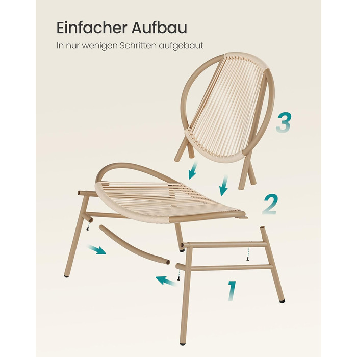 Набір садових меблів SONGMICS з поліротану для балкона та тераси (3 предмети): стіл та 2 крісла, колір – верблюжий