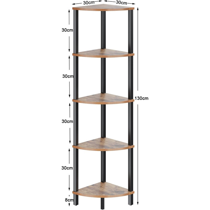Кутова полиця VASIHO, 5 рівнів, полиця для сходів, вінтажна коричнево-чорна, промисловий дизайн JSJ001H