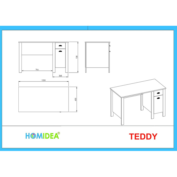 Комп'ютерний стіл - Робоче місце з шухлядою та шафою для зберігання з дверцятами в сучасному дизайні для домашнього офісу або дитячої кімнати (Білий/Дуб)