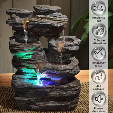Внутрішній фонтан Pietra - Ефект каменю в смолі з барвистими світловими ефектами - Сучасне дзен-декорування, медитація та релаксація - Lucky Charm - H35см