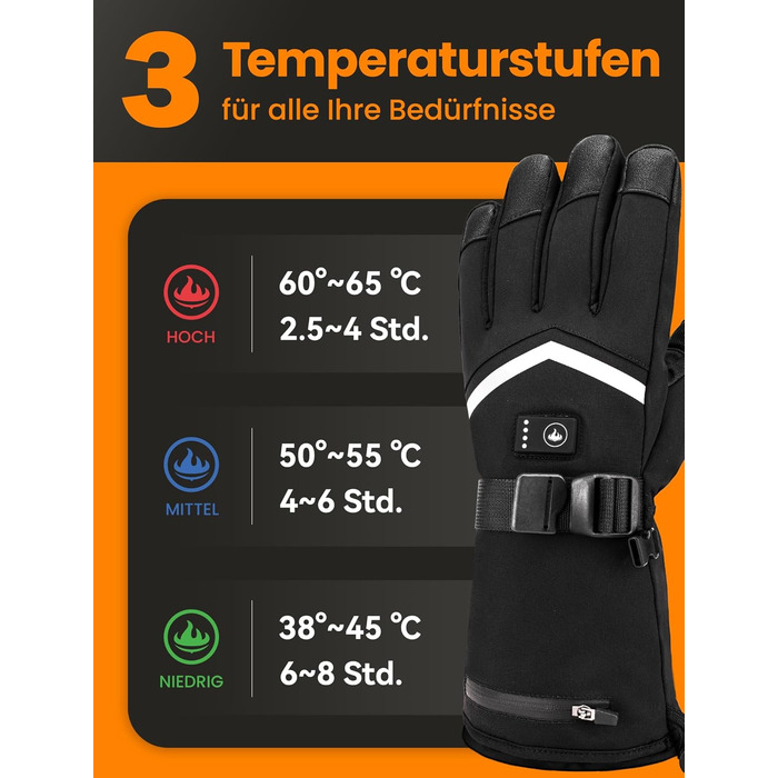 Гріючі рукавиці для чоловіків та жінок, акумуляторні, 3200mAh, з підтримкою сенсорного екрану, водонепроникні та вітронепроникні, для катання на лижах та активного відпочинку взимку (L)