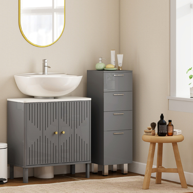 Шафа для ванної кімнати, 4 шухляди, ДСП, гладка, сіра