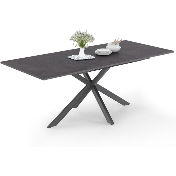 Розсувний обідній стіл IDMarket Jaspe, прямокутний, на 6-10 осіб, бетонний ефект, сірий, 160-200 см