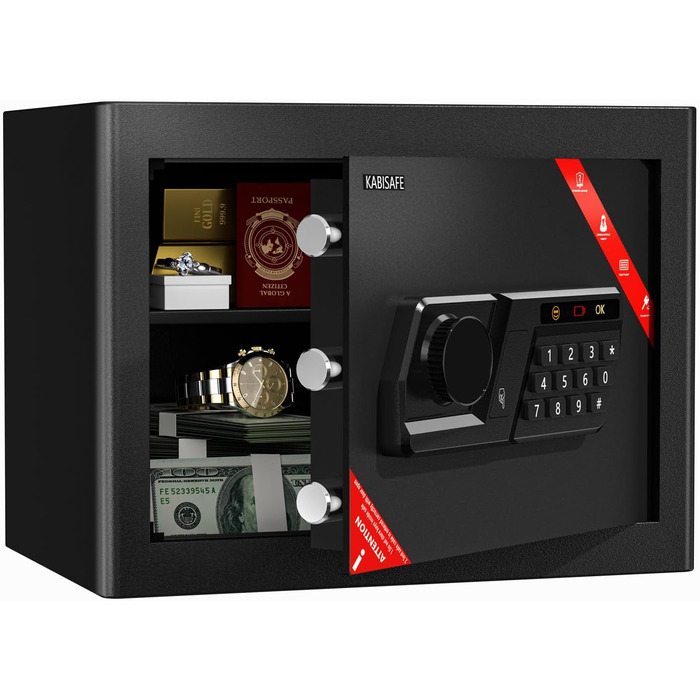 KABISAFE 25L сейф для дому: меблевий сейф з цифровим замком, полиця та сигналізація. Зберігайте цінні речі, гроші та документи безпечно.