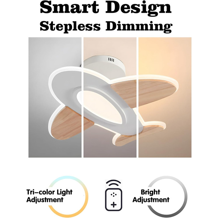 Світлодіодний стельовий світильник WayLuoung, з регулюванням яскравості 3000-6000K, пульт дистанційного керування, 40 Вт, дерево акрил, дитяча лампа