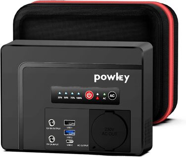 Портативна електростанція Powkey Power Bank із розеткою 97,68 Втгод з виходом змінного струму 100 Вт/230 В, зовнішнім акумулятором 12 В постійного струму, 65 Вт USB-C для планшетного мобільного телефону