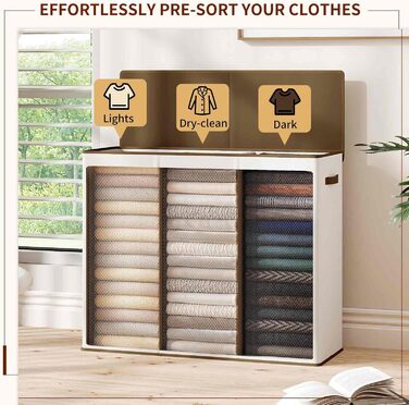 Кошик для білизни Relefree з 3 відділеннями, 180 л, великий кошик для сортування білизни, з 3 знімними мішками, з кришкою, для спальні, ванної кімнати, гуртожитку, кольору слонової кістки