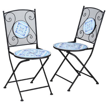 Набір бістро Outsunny Garden Seating Group на 2 особи Ø 61 см з 1 столом і 2 складними стільцями зі сталі в синьому кольорі