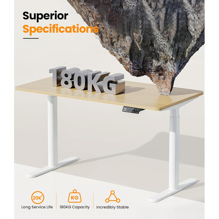 Електричний регульований стіл MAIDeSITe EL2 Pro Art з овальною основою, Dualmotor, 180 кг, 4 пам'яті, захист від зіткнень (білий)