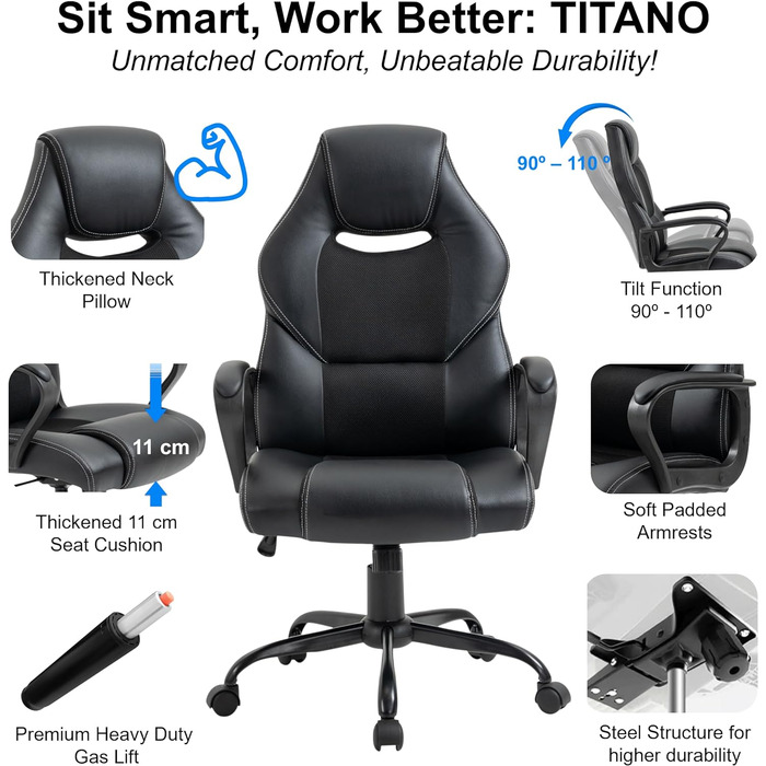 Крісло для керівника TITANO Ergo регульоване макс 150 кг чорне