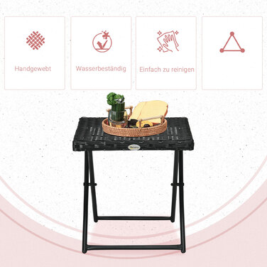 Outsunny Side Table Розкладний садовий стіл з полі ротанга, журнальний столик для балкона, метал чорний 40 x 40 x 40 x 40 см