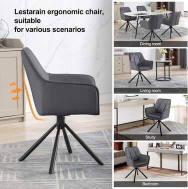 Набір обідніх стільців Lestarain 4 шт., поворотні, для кухні, спальні, вітальні, м'які з підлокітниками та спинкою, металеві ніжки, оксамит, темно-сірий