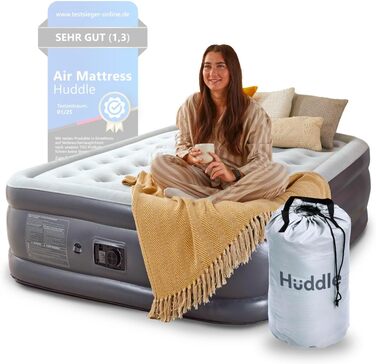 Надувне ліжко Huddle Lite з вбудованим насосом – комфортна матрац для кемпінгу, гостей та запасних кімнат (одинарне, двоспальне, king-size)