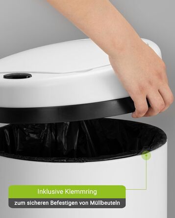 Смітник для кухні Juskys з сенсором руху, 50 л, круглий, безконтактний, з тримачем для пакета, нержавіюча сталь, білий