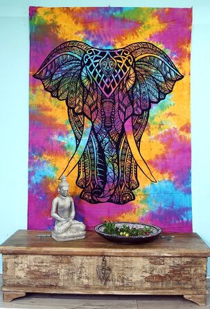 Гобелен GURU SHOP Chakra Yogi Elephant/Rainbow в стилі бохо 190x140 см різнокольоровий