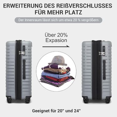 Чемодан KONO середнього розміру з жорстким корпусом, PP, з 4 колесами, розширюваний, легкий, з тримачем для напоїв та TSA замком (зелений, L)