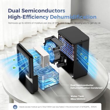 Електричний осушувач повітря, тихий, 2.5L з LED дисплеєм, автоматичне відтанення, проти вологи та плісняви, енергозберігаючий, чорний