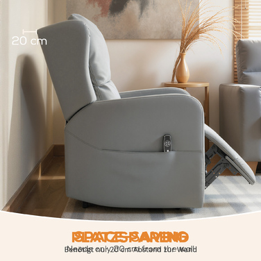 Крісло-масажер з регульованою спинкою, штучна шкіра, електричне регулювання, підставка для ніг, бічна кишеня, сталевий каркас, сірого кольору