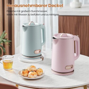 Електричний чайник OLEGA 1.8L, 1800W, нержавіюча сталь, рожевий, з автовимкненням