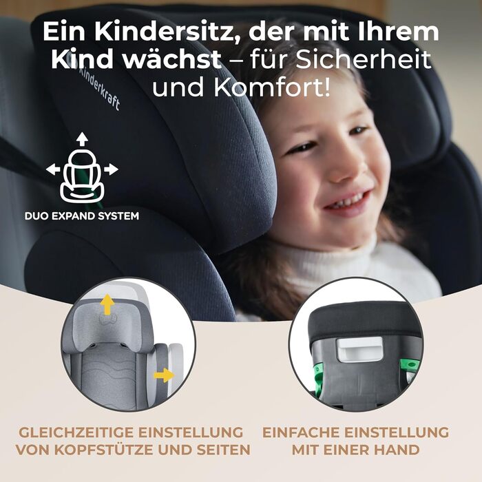 Дитяче автокрісло Kinderkraft XPAND 2 i-Size 100-150 см, Дитяче автокрісло, Найвищі стандарти безпеки, Легке встановлення з ISOFIX, Високоякісні матеріали, Регулювання та ширина підголівника, Сірий