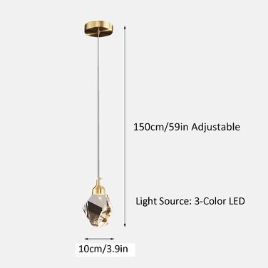 Сучасний регульований по висоті 3-кольоровий світлодіодний кришталевий підвісний світильник у золотому кольорі для кухні/спальні/їдальні