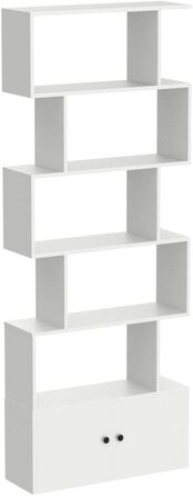 Книжкова шафа COSTWAY, стояча полиця з дверцятами, 183 x 70 x 23 см, полиця для перегородки кімнати з 5 рівнями, дерев'яна офісна полиця, полиця для документів з кріпильним матеріалом, полиця для зберігання для вітальні (біла)