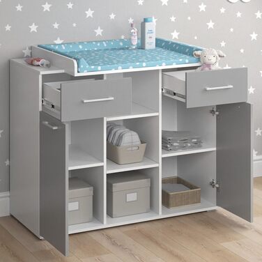 Комод-гойдалка Vicco Leonie з люлькою, білий, 113 x 100 см (сірий)