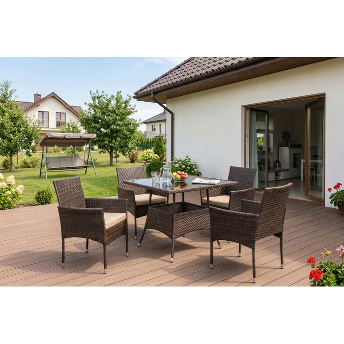 Комплект садових меблів із техноротанга MEBEL ELITE, коричневий, 5 предметів