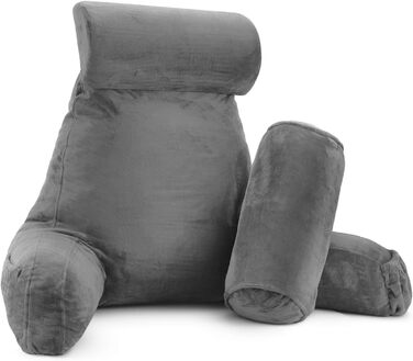 Подушка для читання Clara Clark з підлокітниками для дітей та дорослих – м'яка подушка з піною з пам'яті для перегляду телевізора та читання, сіра, середній розмір