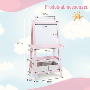 Дитячий мольберт COSTWAY 3-в-1, двостороння шкільна дошка, дошка та крейдяна дошка, включаючи аксесуари (рожевий)