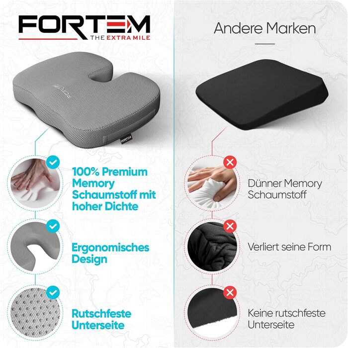 FORTEM Подушка для сидіння, м'яка подушка на офісне крісло, подушка для комп'ютерного крісла з Memory Foam, антиковзаюча подушка для сидіння для геймінгу, автокрісла, комп'ютерного крісла, знімний чохол, велика (сірий сітчастий матеріал, велика щільність)