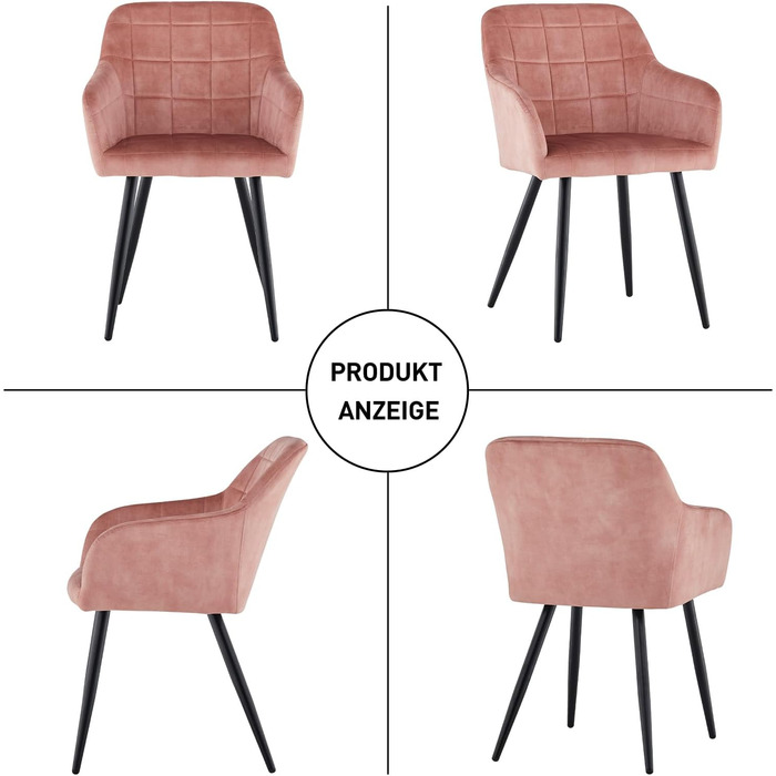 CLIPOP Комплект стільців для їдальні з підлокітниками, м'яке крісло, оббивка з штучної шкіри, для кухні, вітальні (6 шт., оксамит персиково-рожевий)
