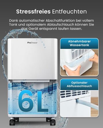 Електричний осушувач повітря Pro Breeze 20L - для дому, від вологи та цвілі, з функцією прання, таймером, фільтром, смарт-додаток, до 35 м²