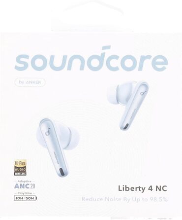 Навушники Soundcore Liberty 4 NC, шумозаглушення 98,5, звук високої роздільної здатності, час відтворення 50 годин (світло-блакитний)