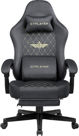 Ігровий крісло GTPLAYER з тканини, ергономічний офісний крісло для ПК, 150 кг, регульований, поворотний, з пружинним сидінням та підставкою для ніг, сірий