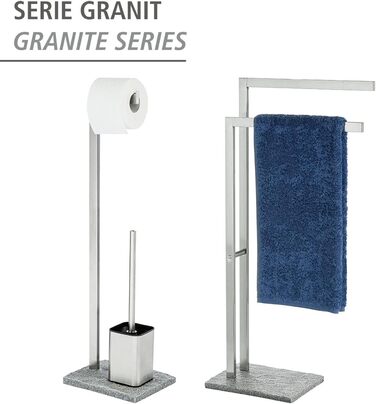 Стійка для унітазу WENKO гранітна, підставка для туалетного паперу та щітки, тримач для туалетного паперу під камінь, тримач для рулону вкл. щітку, нержавіюча сталь, сіро-сріблястий