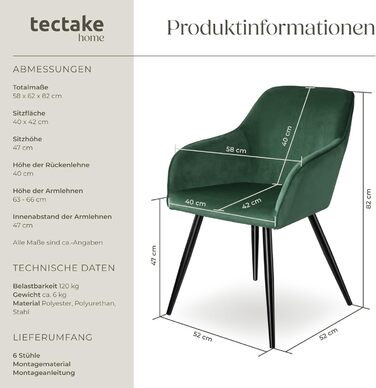 Тектайк® сучасне крісло для їдальні з підлокітниками, сидіння з велюру, крісло з підлокітниками, крісло для вітальні, оббитий офісний стіл, стілець для туалетного столика - коричневий/чорний (набір 6 шт., темно-зелений чорний)