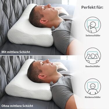 Подушка для підтримки шиї, подушка, подушка для сну на животі або ергономічна подушка для сну на боці, 34x52x9-12