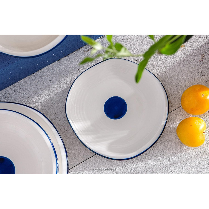 Набір посуду Konsimo 6P - Набір тарілок для мікрохвильової печі KROG 18T - Твердий фарфор ручної роботи - Обідня тарілка - Миска для сніданку 18T - Тарілка неправильної форми 18T (з тарілкою для макаронів)