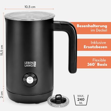 Електричний піноутворювач для молока LEBENLANG - 4 режими, 240 мл, без BPA, з насадкою для збивання